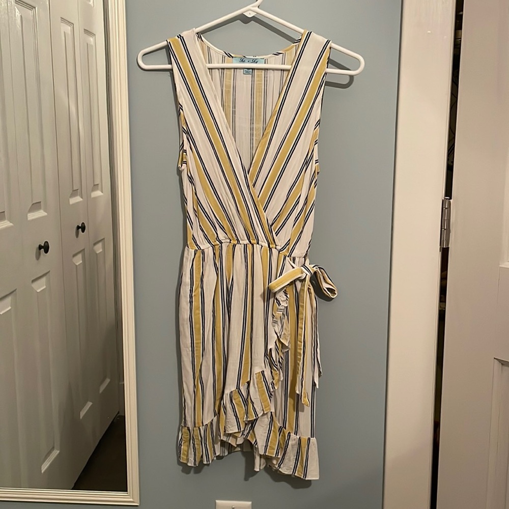 Striped ruffle wrap dress, size small